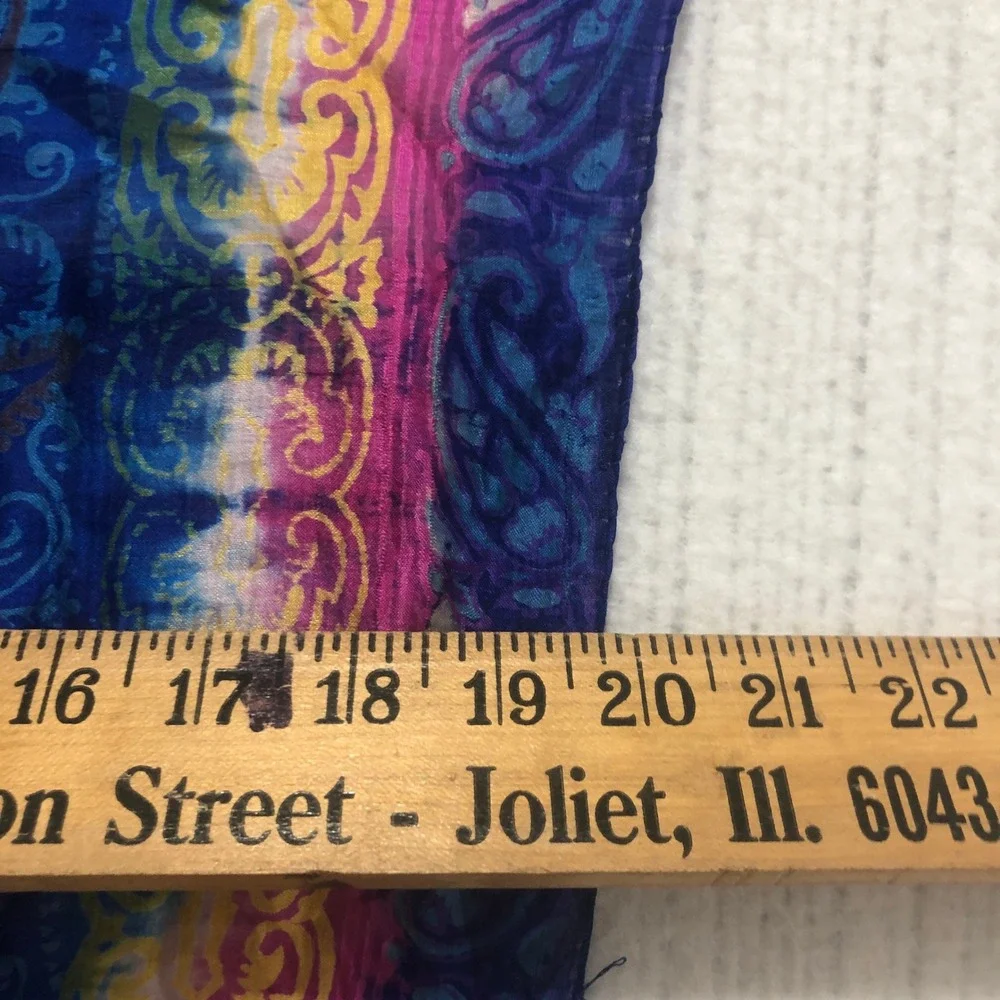 Vintage Hand Woven 100% Pure Silk Paisley Tie Dye Square Scarf Blue Pink 20x20